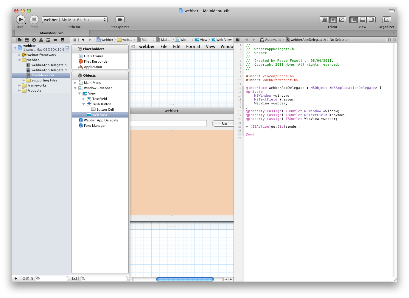 Using WebView in XCode 4.0 with Objective-C • Reece Fowells Blog