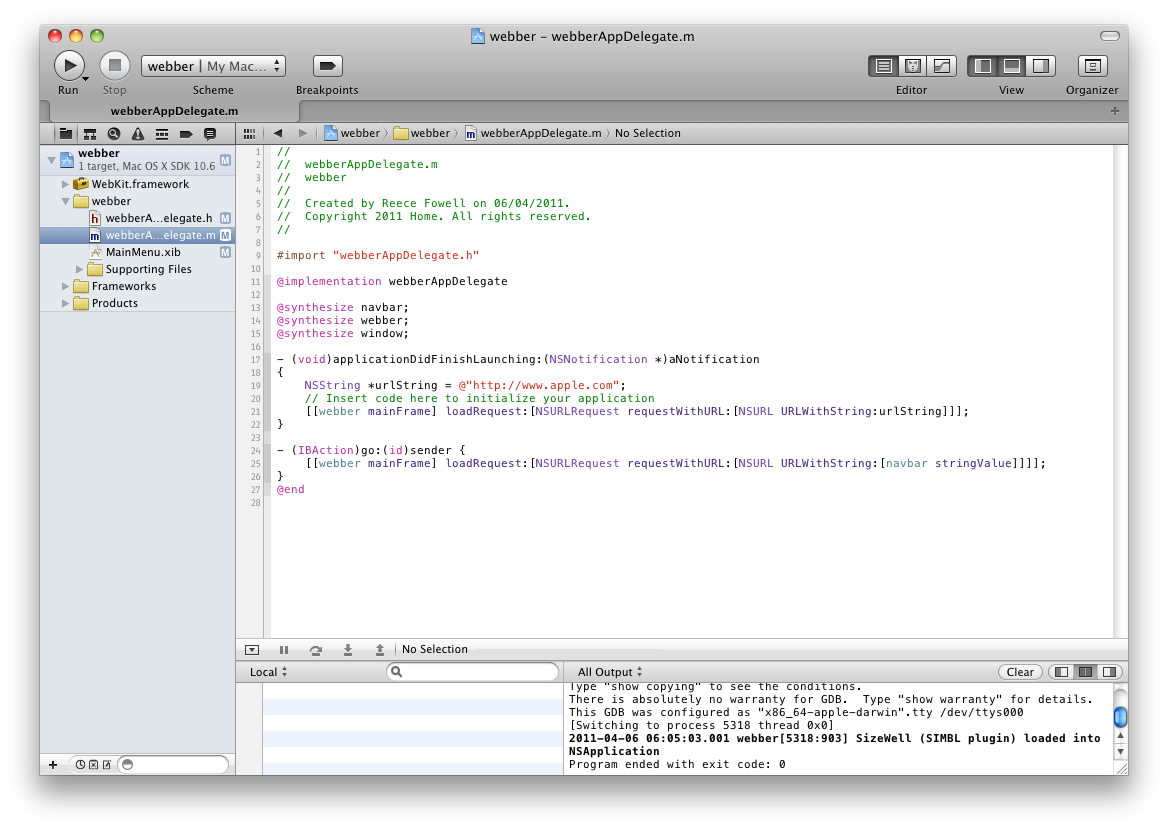 Using WebView in XCode 4.0 with Objective-C • Reece Fowells Blog